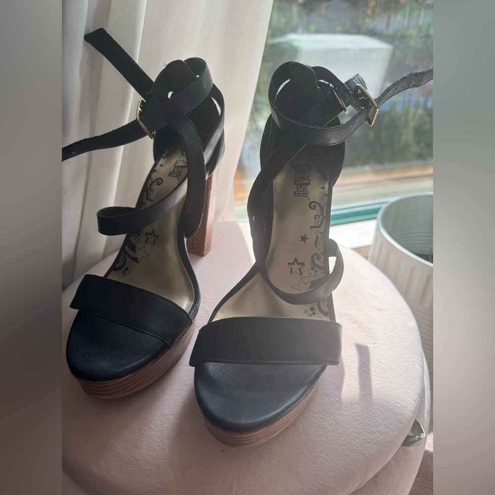 BRASH Black Strappy Heels - Size 7.5